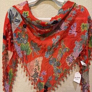 Vintage Sterling Styles Beaded Orange Triangle Scarf NWT India 60”